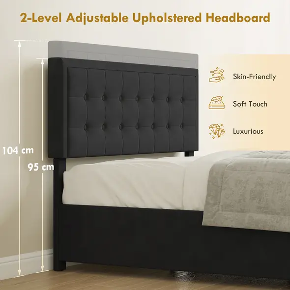 HOMCOM Double Ottoman Bed Frame, with Front Drawer - Black - 6