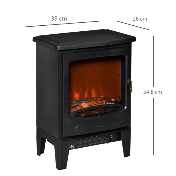 HOMCOM Electric Fireplace Stove, Free standing Fireplace Heater with Realistic LED Flame Effect and Adjustable Brightness, Overheat Safety Protection, 900W/1800W, Black - 3