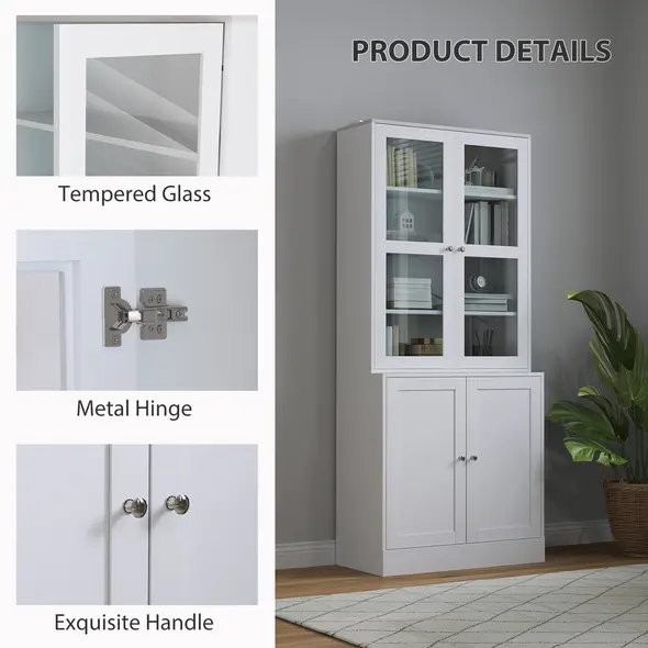 HOMCOM Double Storage Display Cabinet - White - 6