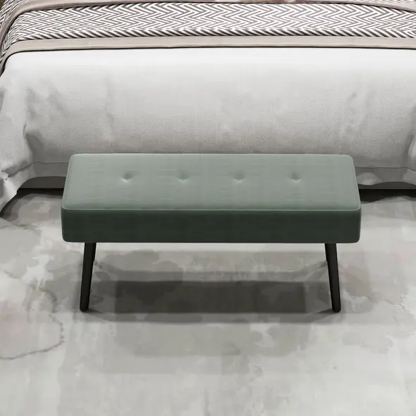 HOMCOM End of Bed Bench, Corduroy Bedroom Bench with Thick Padding and Steel Legs, Tufted Window Seat for Entryway, Living Room, Green - 8