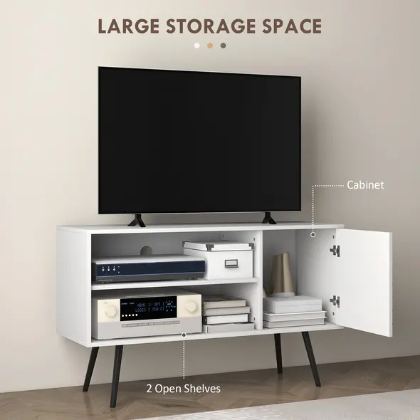 HOMCOM Duo Storage TV Unit, with Striped Door - White - 4