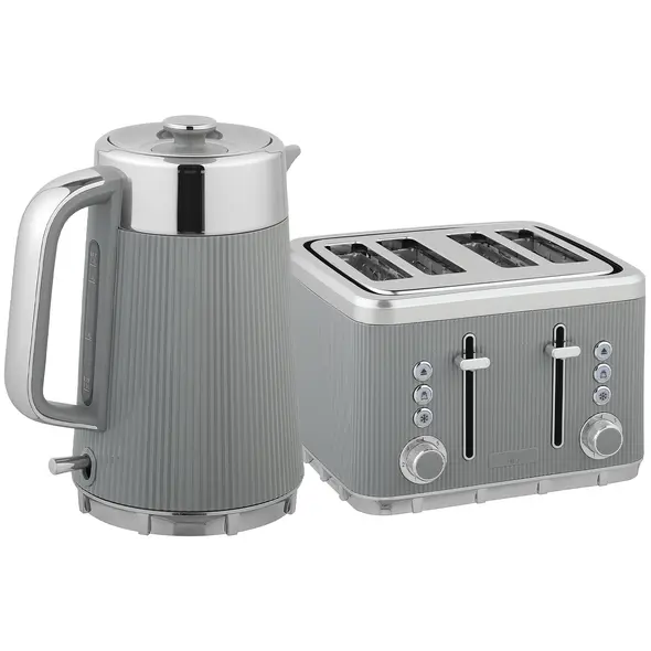 HOMCOM Electric Stainless Steel Kettle and Toaster Set, 3000W 1.7L UK Strix Thermostat Fast Boil Kettle w/ Limescale Filter, Cool Touch Body, 4 Slice Toaster with 7 Browning Levels, Crumb Tray, Taupe - 1