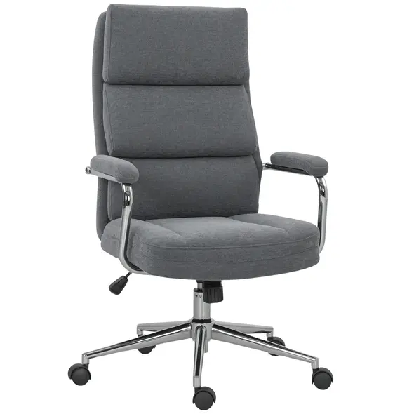 HOMCOM Executive Office Chair, Linen Fabric Computer Desk Chair with Double-Layer Back Cushion, Rocking Function, Height Adjustable for Home, Charcoal Grey - 1