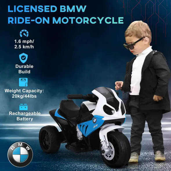 HOMCOM Electric Motorbike for Kids Ride on BMW Motorbike W/Headlights and Music, 6V, Blue - 5