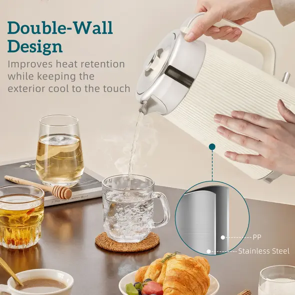 HOMCOM Electric Stainless Steel Kettle and Toaster Set, 3000W 1.7L UK Strix Thermostat Fast Boil Kettle w/ Limescale Filter, Cool Touch Body, 4 Slice Toaster with 7 Browning Levels, Crumb Tray, Cream - 5