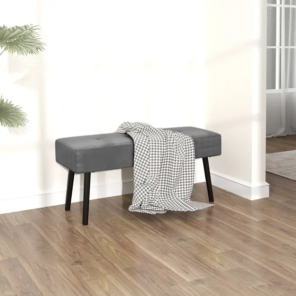 HOMCOM End of Bed Bench, Corduroy Bedroom Bench with Thick Padding and Steel Legs, Tufted Window Seat for Entryway, Living Room, Grey - 7