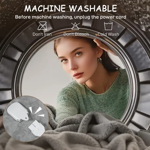 HOMCOM Electric Heated Blanket Throw 140 x 160cm with Dual Controllers, Machine Washable Heated Throw Blanket with Ultra Soft Flannel Fabric, 5 Heating Levels, 10 Hour Timer, Grey - 6