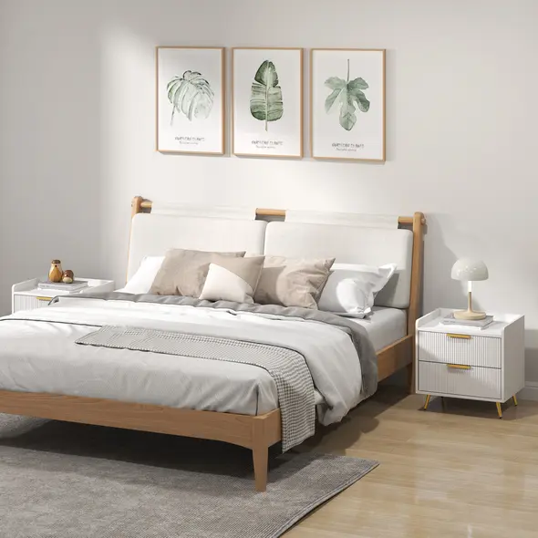 HOMCOM Elegant Two-Drawer Bedside Table Set of 2 - White - 2