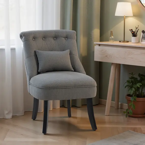 HOMCOM Fabric Single Sofa Dining Chair Tub Chair Upholstered W/ Pillow Solid Wood Leg Home Living Room Furniture Charcoal Grey - 7