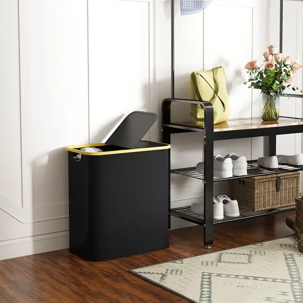 HOMCOM Double Laundry Basket With Lid, 80L Collapsible Laundry Hamper with Groove Handles, Washing Basket for Bathroom, Bedroom, Laundry Room, Black - 8