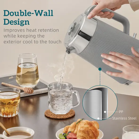 HOMCOM Electric Stainless Steel Kettle and Toaster Set, 3000W 1.7L UK Strix Thermostat Fast Boil Kettle w/ Limescale Filter, Cool Touch Body, 4 Slice Toaster with 7 Browning Levels, Crumb Tray, Taupe - 5