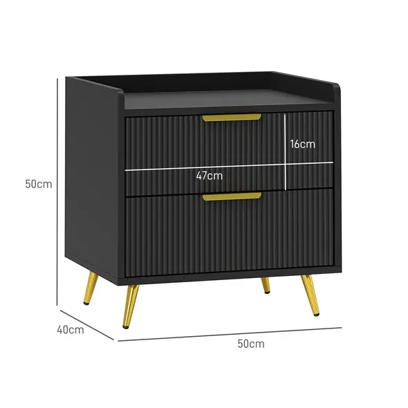 HOMCOM Elegant Two-Drawer Bedside Table Set of 2 - Black - 3