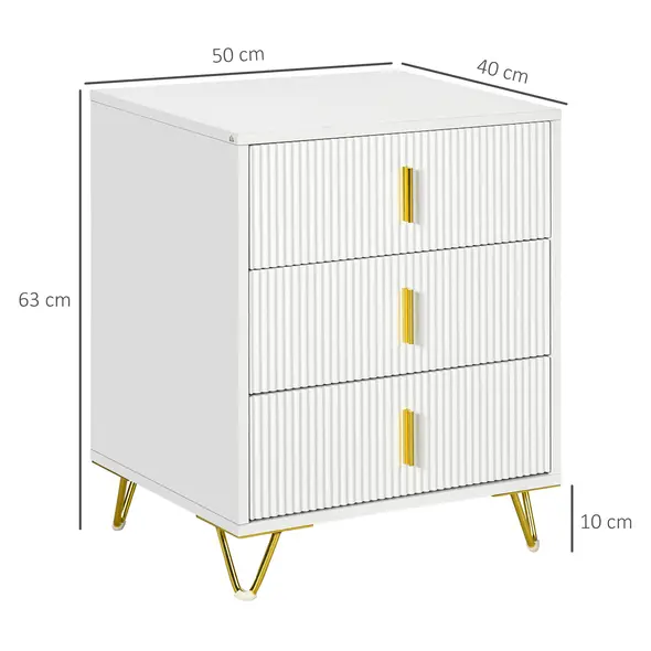 HOMCOM Elegant Chest of Three Drawers - White/Gold-Tone - 3