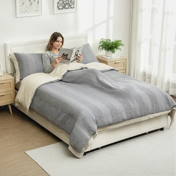 HOMCOM Double Ottoman Bed Frame, with Front Drawer - Cream - 8