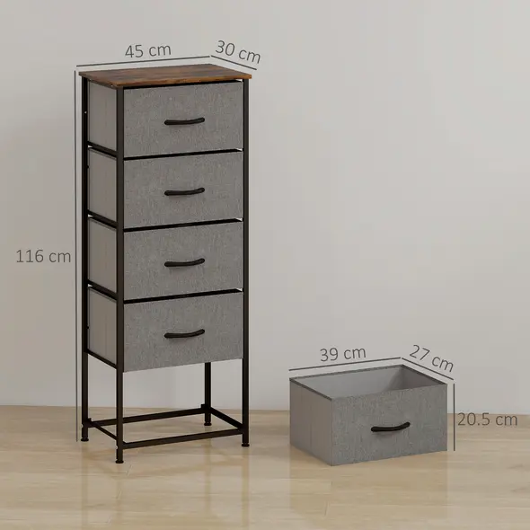 HOMCOM Fabric Chest of Drawers, Industrial Bedroom Dresser with 5 Fabric Drawers, Steel Frame and Wooden Top for Nursery, Living Room, Hallway, Rustic Brown and Grey - 3