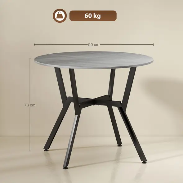HOMCOM Dining Table, Round Kitchen Table with Black Legs, Anti-slip Foot Pads for Living Room, Dining Room 90 x 76 cm, Grey - 3