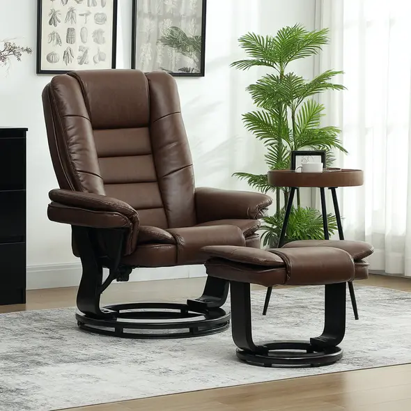 HOMCOM Faux Leather 135° Reclining Chair and Footstool - Brown - 7