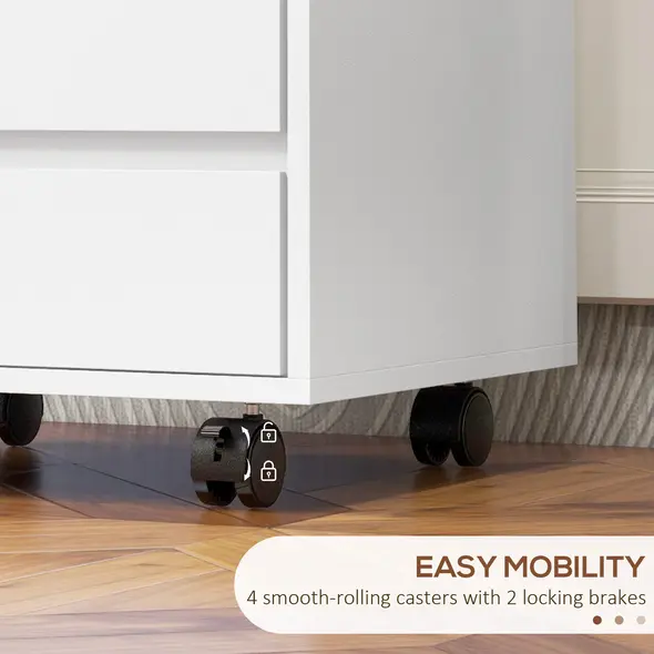 HOMCOM Four-Drawer Office Filing Cabinet, with Wheels - White - 5