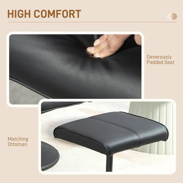 HOMCOM Faux Leather Reclining Chair and Footstool - Black - 5