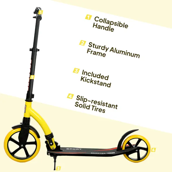 HOMCOM Foldable Kick Scooter with Double Shock Absorption and Big Wheels, Height Adjustable Aluminium Frame Big Wheel Scooter for 14+ Teens Adult - Yellow - 8