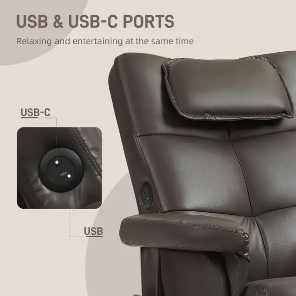 HOMCOM Faux Leather Massage Recliner Chair, with Storage Ottoman - Brown - 7