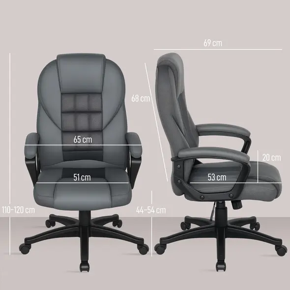 HOMCOM Faux Leather Office Chair - Charcoal Grey - 3