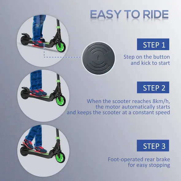 HOMCOM Folding Electric Scooter with Brake, for Ages 6+ Years, 8km/h Maximum Speed, Green - 5