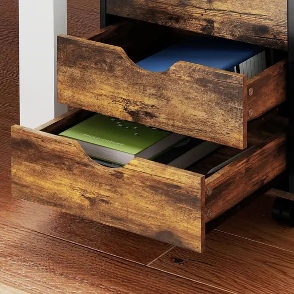 HOMCOM Five-Drawer Filing Cabinet - Rustic Brown - 9