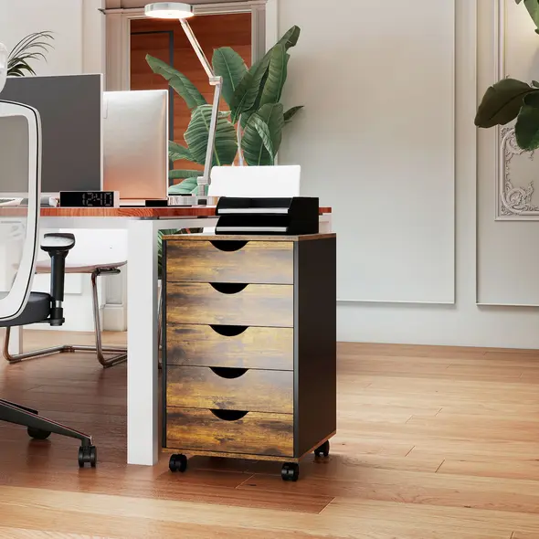 HOMCOM Five-Drawer Filing Cabinet - Rustic Brown - 8