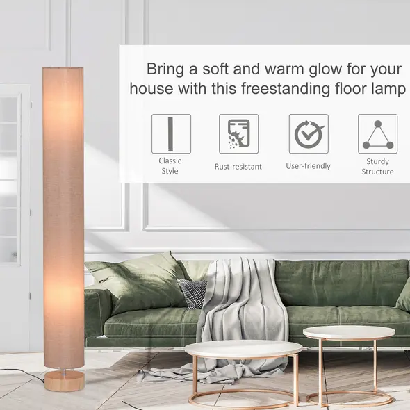 HOMCOM Floor Lamp for Living Room, 120cm Modern Standing Lamp with Linen Shade and Wooden Base, Cream - 6