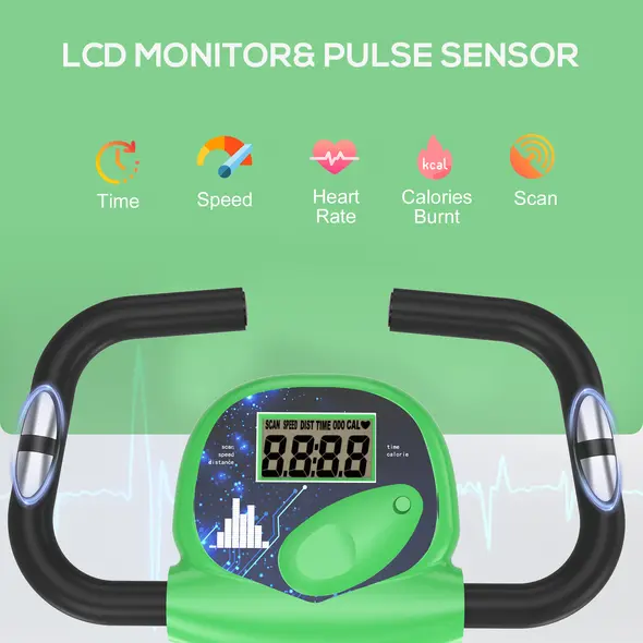 HOMCOM Folding Exercise Bike, Fitness Bicycle Indoor Trainer, 8-Level Magnetic Resistance Adjustable, with LCD Monitor, Pulse Sensor, Green - 4