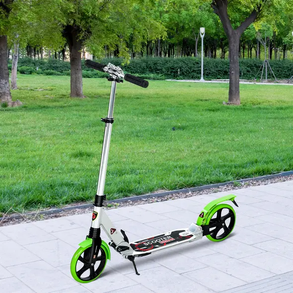 HOMCOM Folding Kick Scooter, Adjustable Ride On Scooter with 200mm Big Wheels and Double Shock Absorption, Urban Scooter for 14+ Teens Adult, Green - 8