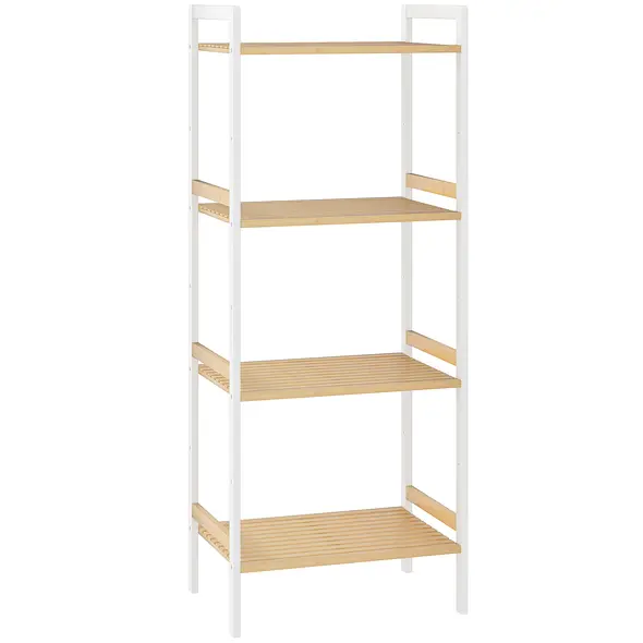 HOMCOM Four-Tier Bamboo Adjustable Shelf Storage Unit - 1