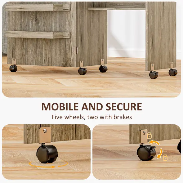 HOMCOM Folding Sewing Table, Drop Leaf Craft Table with Storage Bins, Open Shelf and Wheels, Rolling Sewing Machine Cabinet Computer Desk for Small Space, Grey - 7