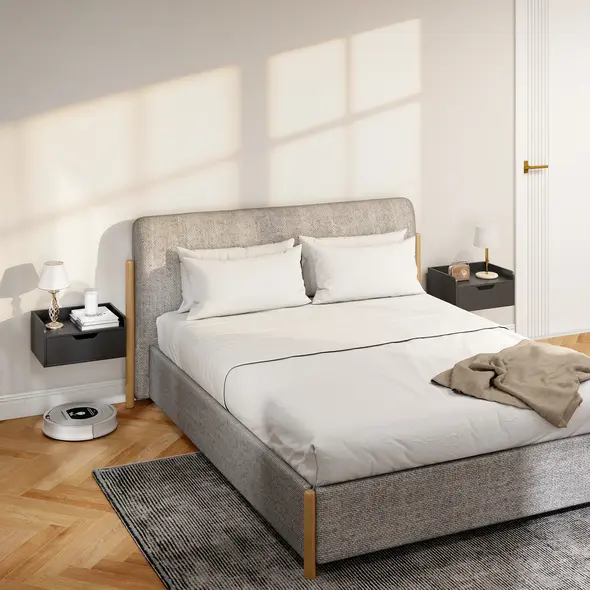 HOMCOM Floating Nightstands Set of 2, Wall Mounted Bedside Table with Drawer for Bedroom, Black - 9