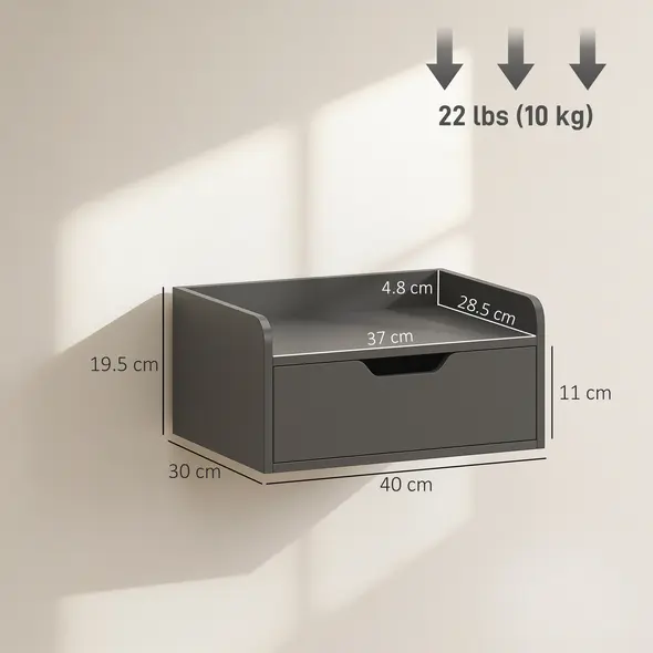 HOMCOM Floating Nightstands Set of 2, Wall Mounted Bedside Table with Drawer for Bedroom, Black - 3