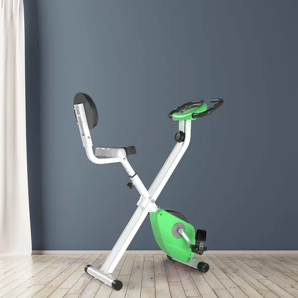 HOMCOM Folding Exercise Bike, Fitness Bicycle Indoor Trainer, 8-Level Magnetic Resistance Adjustable, with LCD Monitor, Pulse Sensor, Green - 2