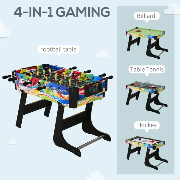 HOMCOM Folding Multi Gaming Table 4 in 1 Hockey, Football Table, Table Tennis, Billiards For Play Fun - 4