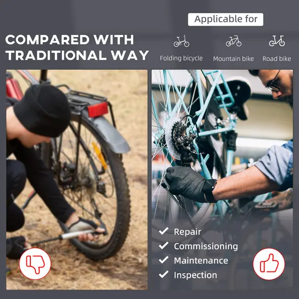 HOMCOM Folding Bike Repair Stand Bicycle Bike Stand For Maintenance Display Cycle Rack with Tool Tray, Height Adjustable - 6