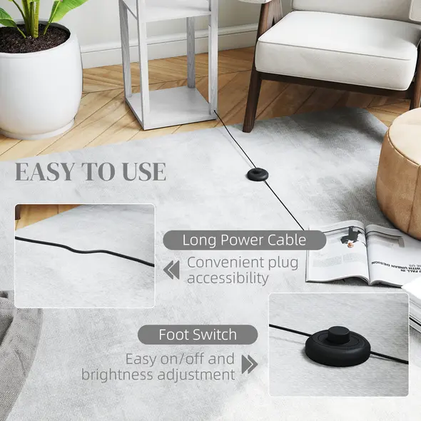 HOMCOM Floor Lamp with Shelves and 3 Brightness Levels - White - 7