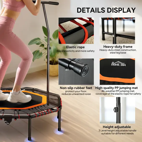 HOMCOM Fitness Trampoline, Bouncer with Adjustable Handle, Max Load 150 kg - 5