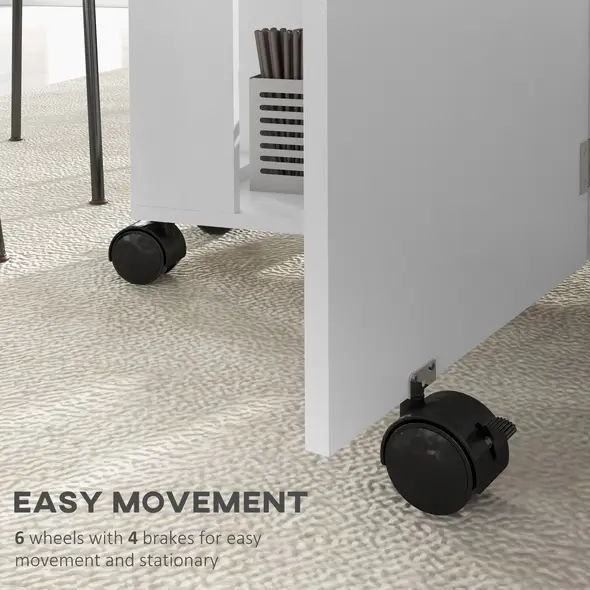 HOMCOM Four-Person Drop Leaf Dining Table, with Wheels - White - 6