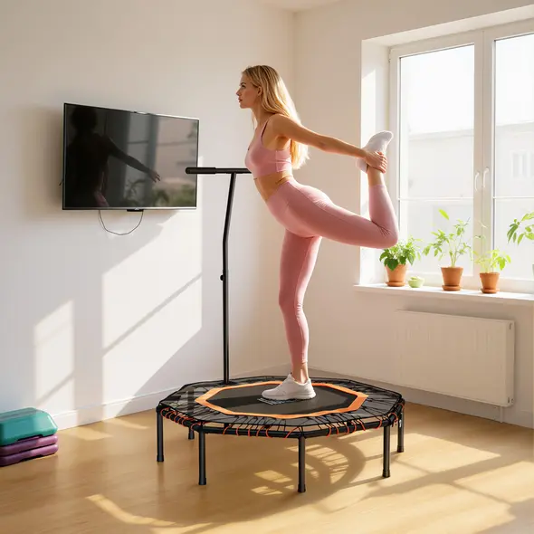 HOMCOM Fitness Trampoline, Bouncer with Adjustable Handle, Max Load 150 kg - 8