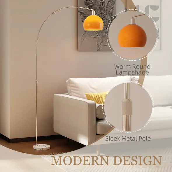 HOMCOM Floor Lamp for Living Room, Modern Standing Lamp with Shade & Foot Switch for Bedroom, Office, Orange - 4