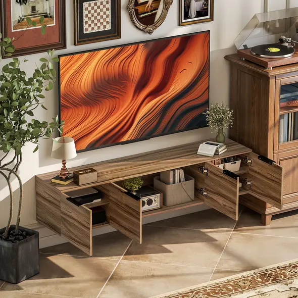HOMCOM Floating TV Unit, 150 cm Wall Mounted TV Stand Cabinet with Shelves and Doors, Entertainment Media Console for Living Room, Bedroom, Rustic Brown - 8