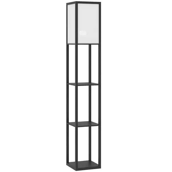 HOMCOM Floor Lamp with Shelves, 3 Layer Column Modern Standing Lamp for Living Room, Bedroom, Office, Bulb not Included, Black - 1