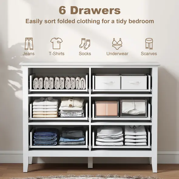 HOMCOM Fluted Dresser, 6 Drawer Chest of Drawers for Bedroom, Living Room, Hallway, Closet, White - 4