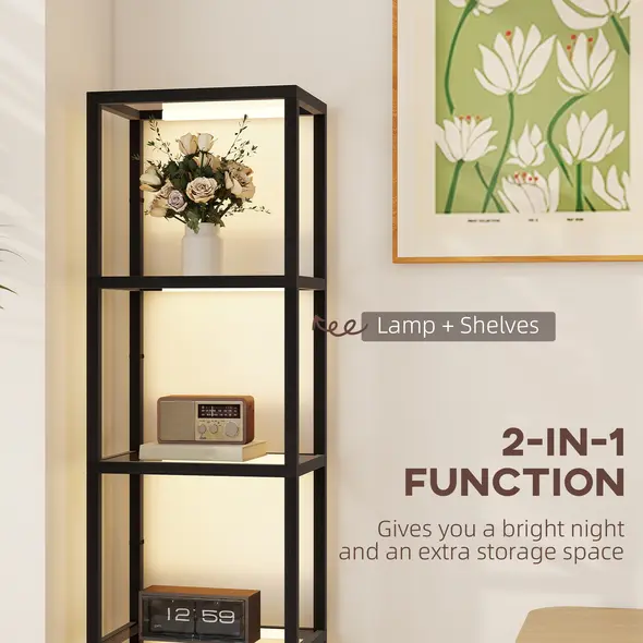 HOMCOM Four-Shelf Floor Lamp - Black - 4