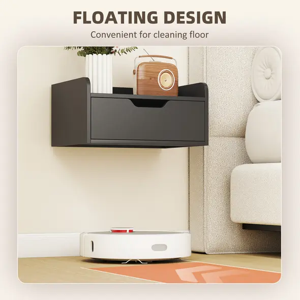 HOMCOM Floating Nightstands Set of 2, Wall Mounted Bedside Table with Drawer for Bedroom, Black - 5