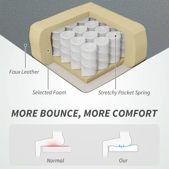 HOMCOM Faux Leather Reclining Office Chair, with Footrest - Grey - 4